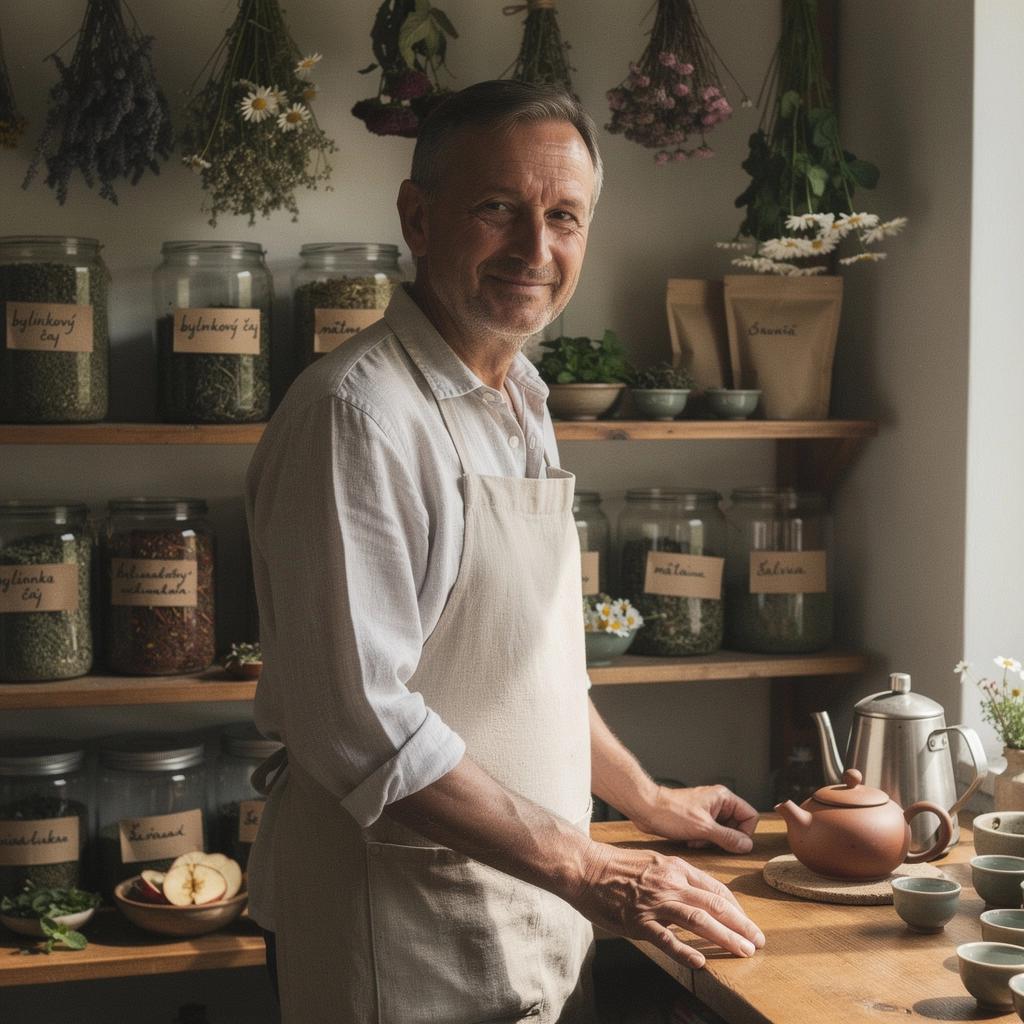 Zelený čaj s čerstvými bylinkami a citrónom na drevenom stole.